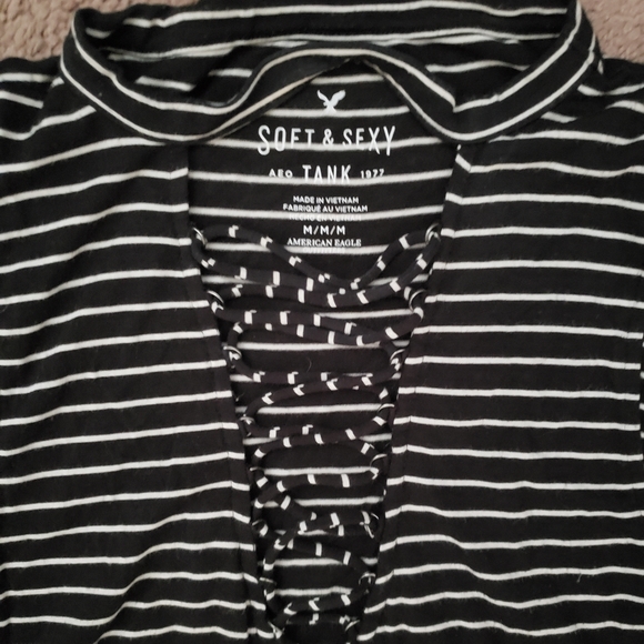 American eagle striped high neck lace up top Sz M - Picture 3 of 3